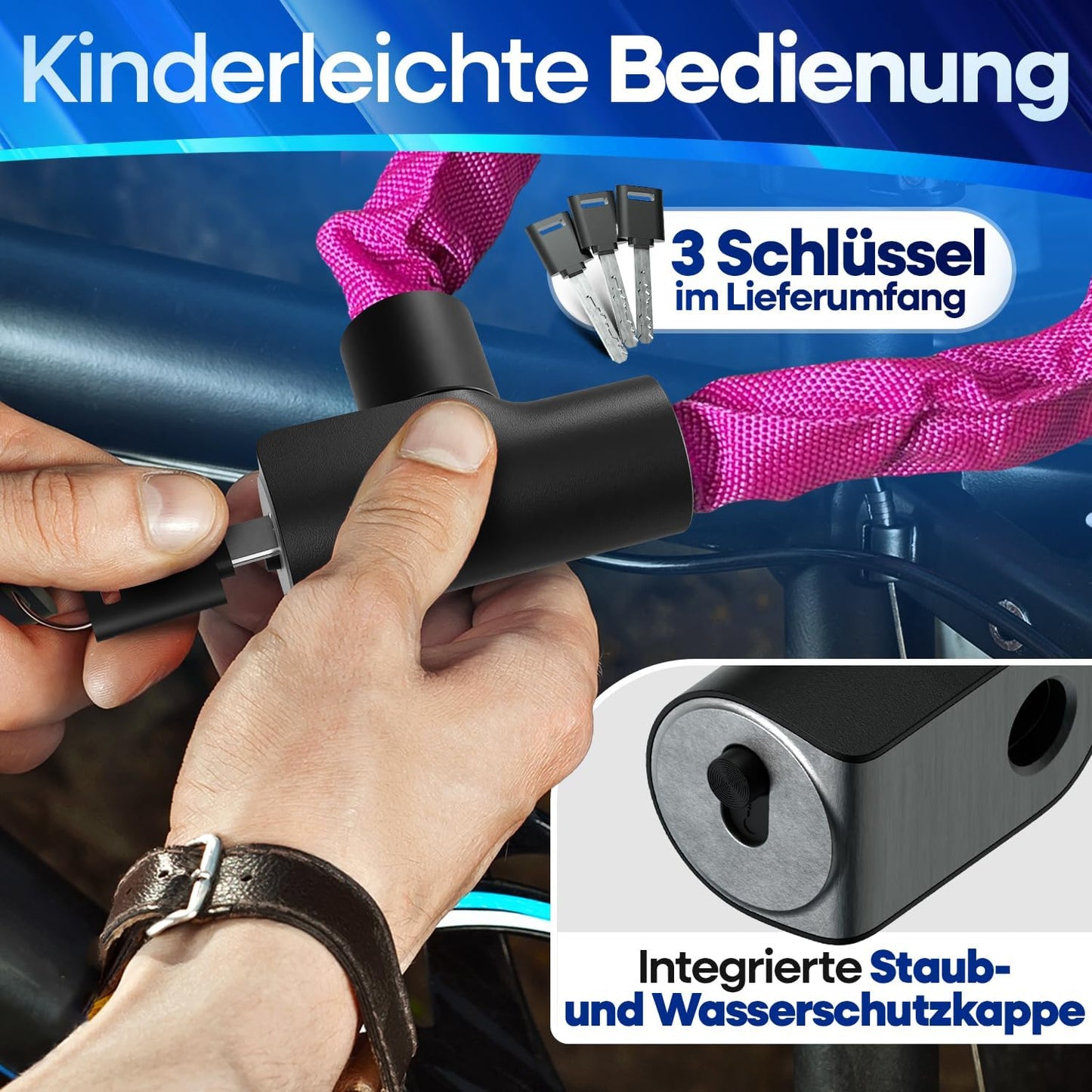 NEXTCOVER® Fietsslot LockOne met sleutel - hoge veiligheid - robuust & duurzaam - 3 sleutels