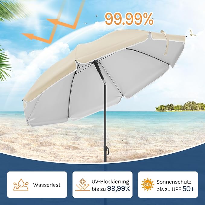 WOLTU GSS0007be01 Balkon parasol 135 cm - UPF 50+ - In hoogte verstelbaar en 35 graden kantelbaar - Beige