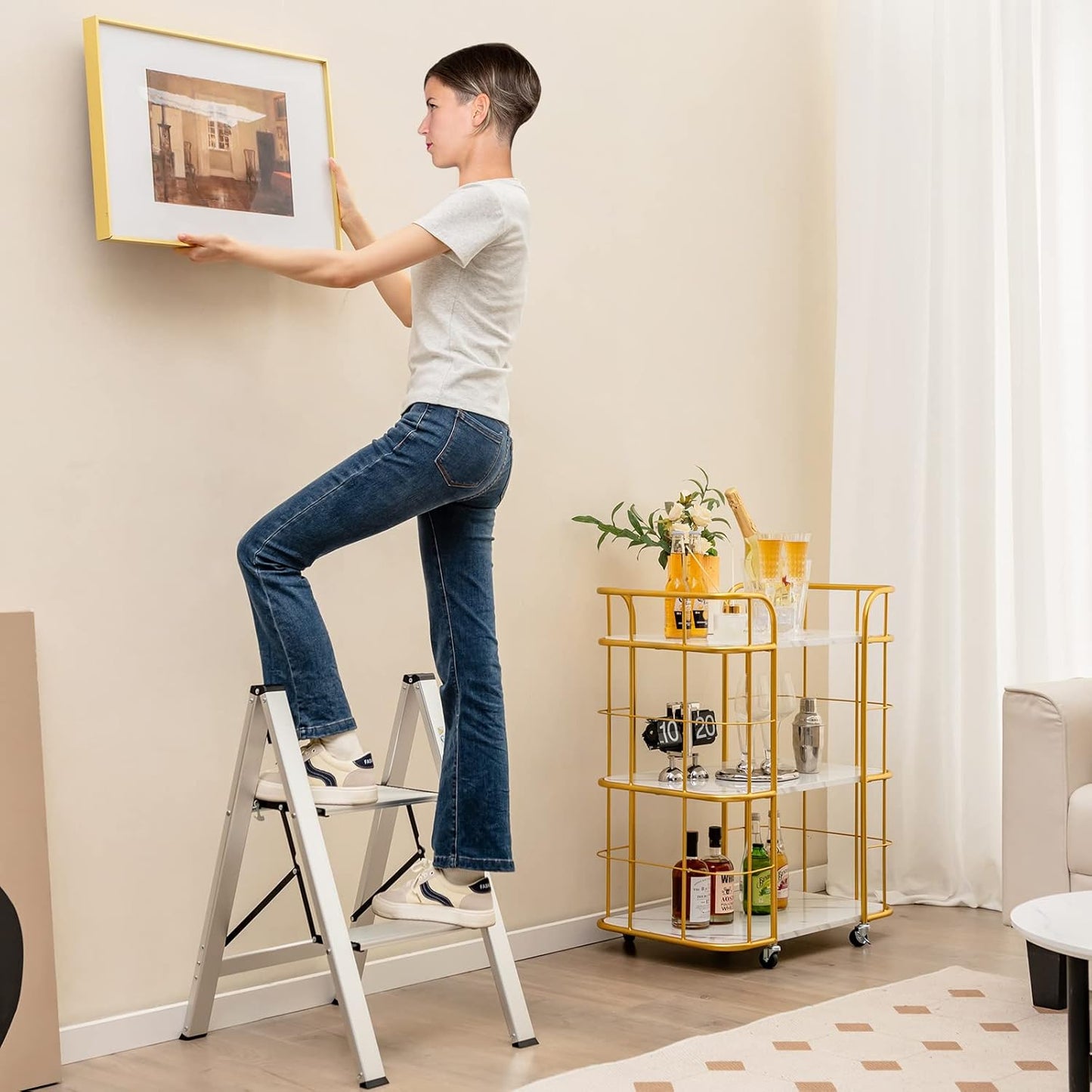Coast Step Ladder 2 Stappen Verblijf Ladder Aluminium Vouwladder tot 150 kg zilver