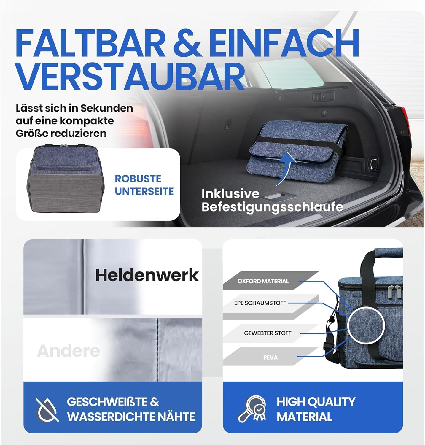 HELDENWERK Koeltas Klein & Opvouwbaar – 10 Liter Thermische Lunchtas – Geïsoleerd, Waterdicht & Lekvrij – Picknicktas, Koeltas, Brunch- en Lunchtas – Navy Blue