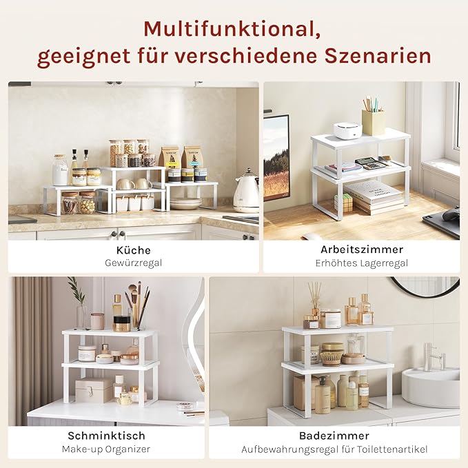 WOLTU Scaffalature kruidenrek set 2 stuks - stapelbare keuken plank organizer - wit MDF en metaal