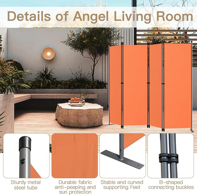 Angel Kamerscherm 4 Panelen - Oranje - Ruimteverdeler en Privacy Scherm