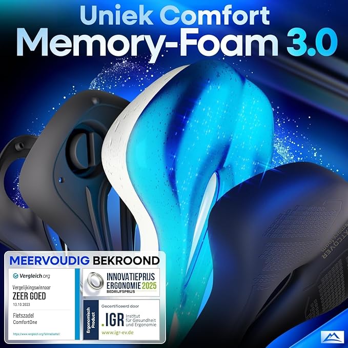 Nextcover ComfortPro Fietszadel - Memory Foam - Waterdicht - Ademend - Zwart