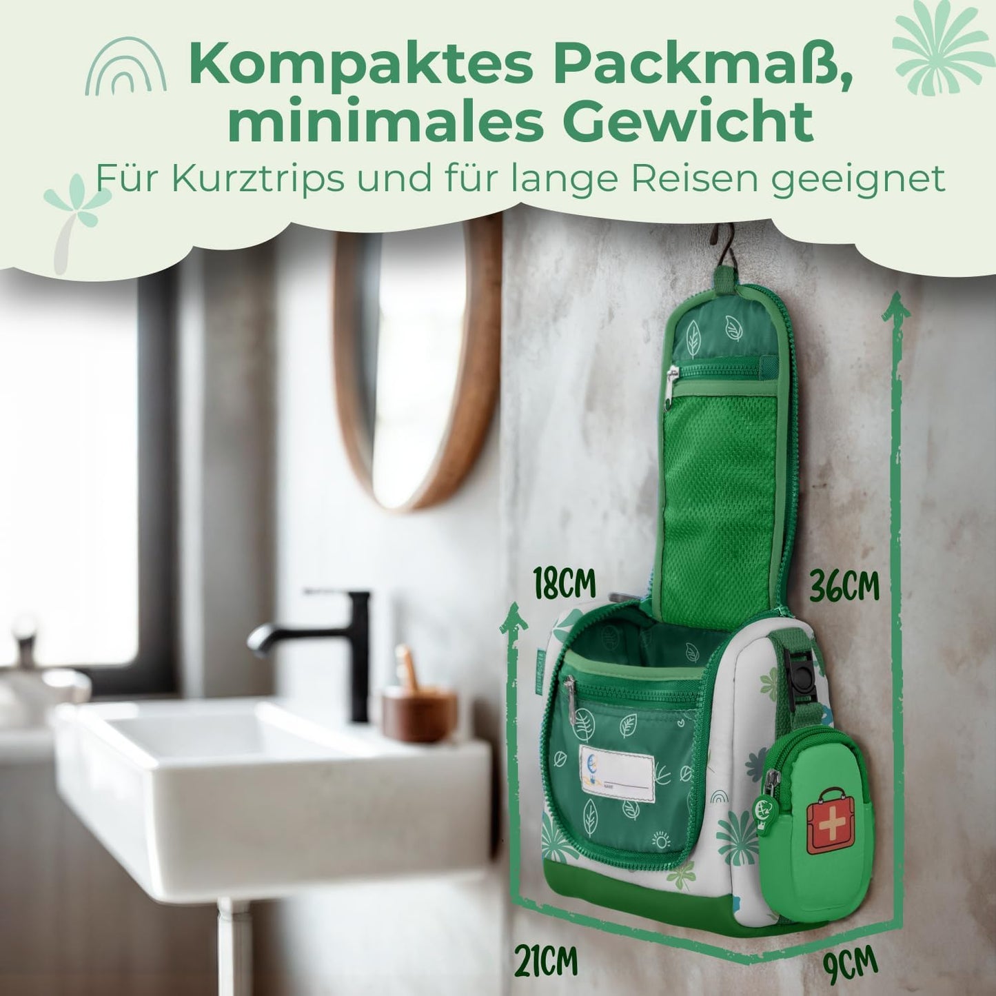REISERACKER Toilettas voor Kinderen - 21 x 9 x 18 cm - groen