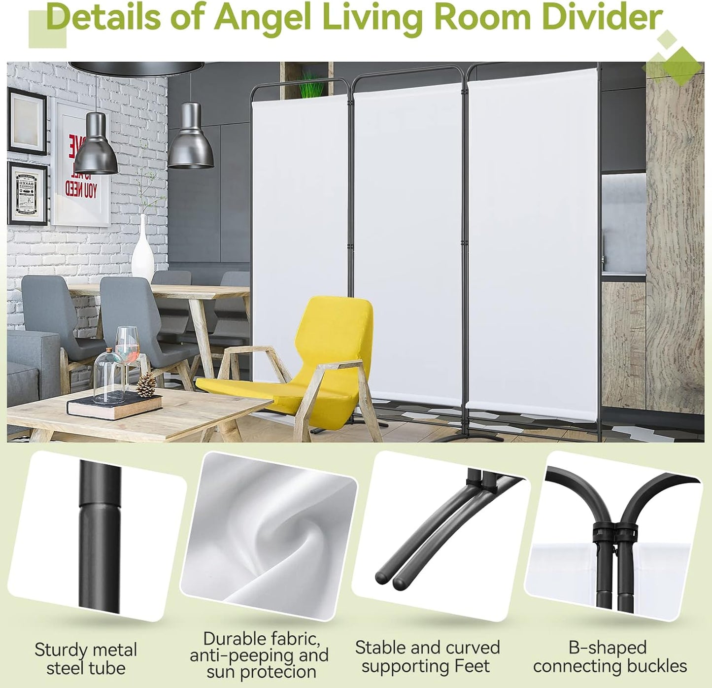 Angel Living Kamerscherm 3 Panelen - 243 x 180 cm - Wit