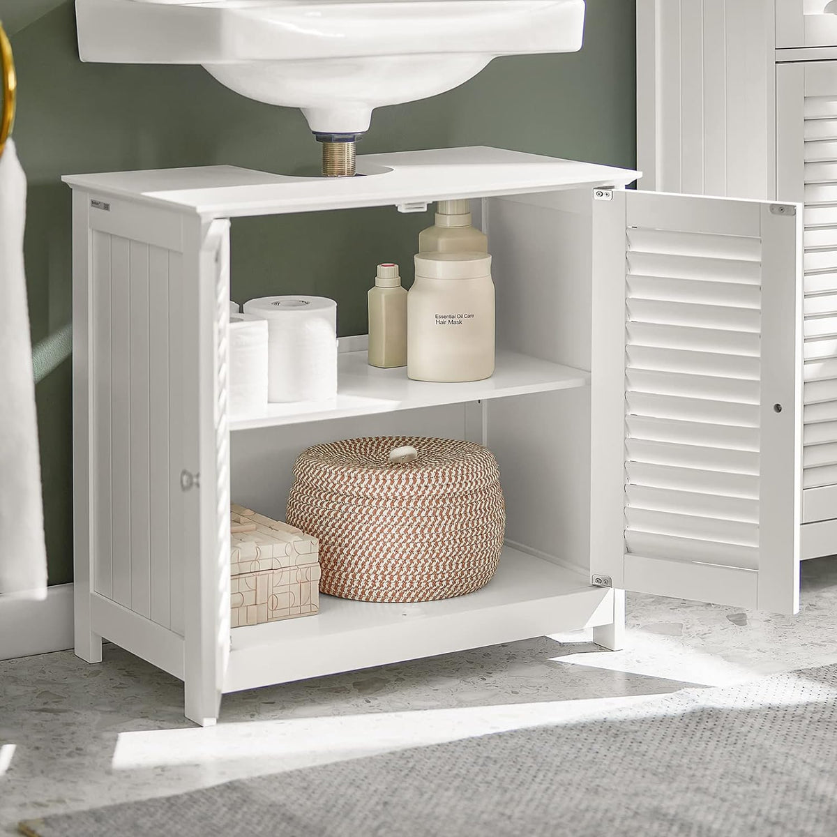 SoBuy Wastafelmeubel - 2 Deuren En 2 Laags - Wit - 60x35x58cm