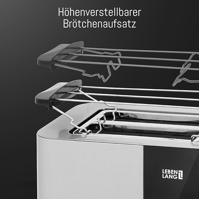 LEBENLANG Broodrooster met Lange Sleuf – 4 Sneetjes – Touchscreen LED – 7 Bruiningsstanden – 1400W