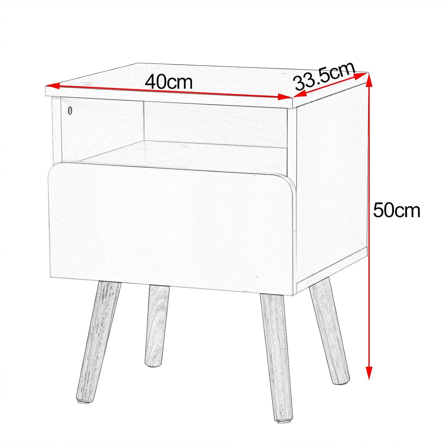 Woltu Nachtkastje met 1 Lade - Wit MDF - 40x33,5x50 cm