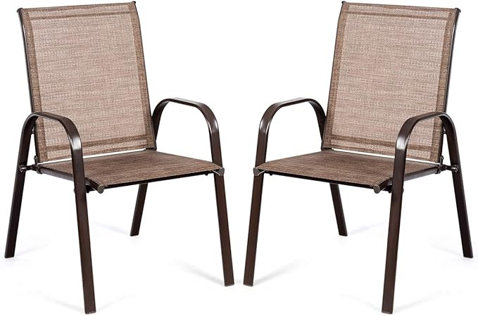 2 Stuks Patio Stoelen, Buiten Camping Stoelen met Ademende Stof, Set van 2 Tuinstoelen met Armleuning Hoge Rugleuning voor Tuin Patio Zwembad Strand Tuin Ruimtebesparend