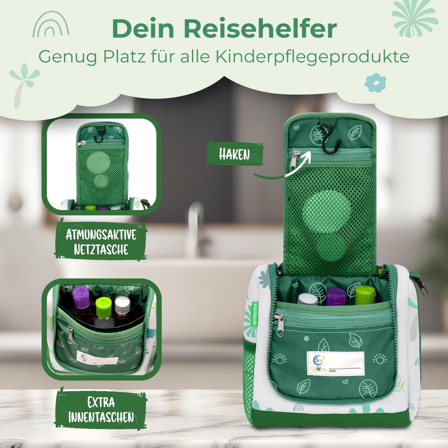 REISERACKER Toilettas voor Kinderen - 21 x 9 x 18 cm - groen