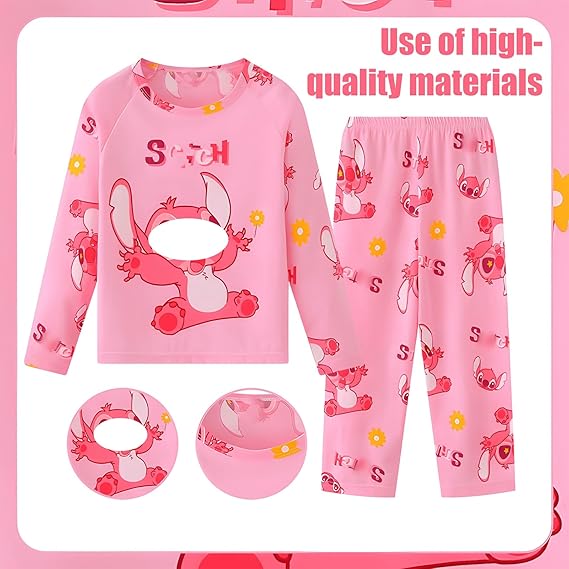 Roze Stitch Pyjama – Kinderpyjama van Katoen (Maat 1/2 Jaar – 90 cm)