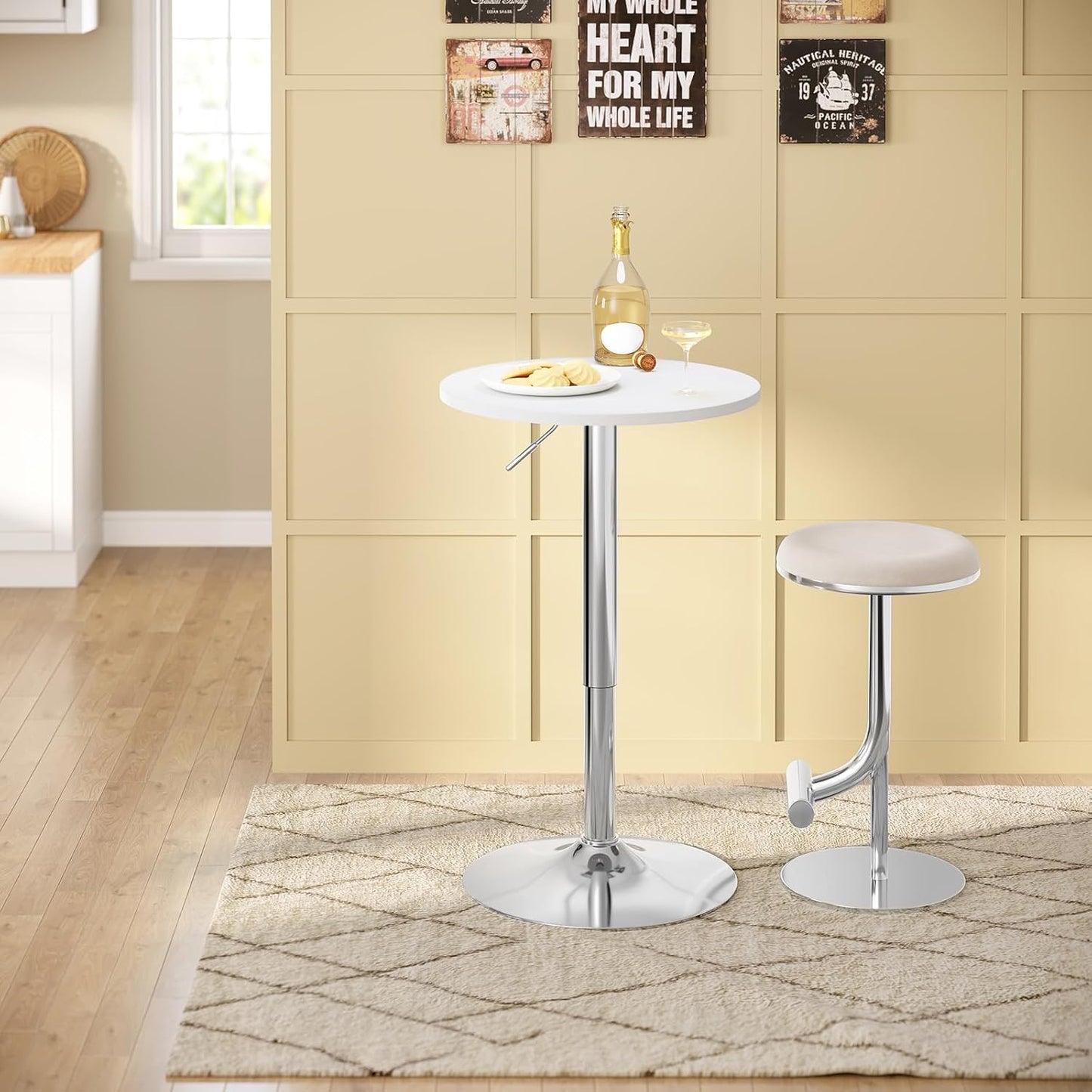 WOLTU Verstelbare Bartafel - Ø52 cm - 70-91 cm Hoog - Draaibaar - Chroomvoet Ø45 cm