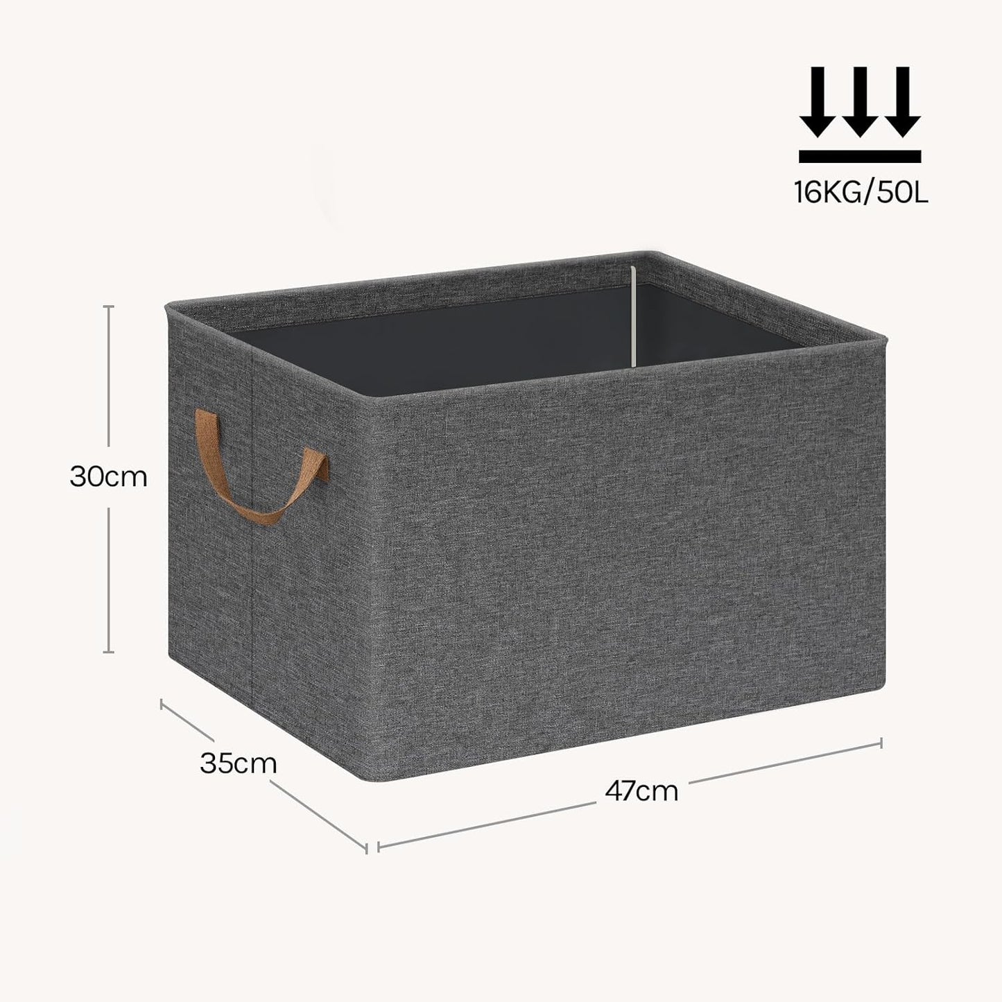 Woltu Opvouwbare Opbergboxen Set van 5 - Grijs - 47 x 35 x 30 cm - Stapelbare Stoffen Opbergkubussen met Handgrepen