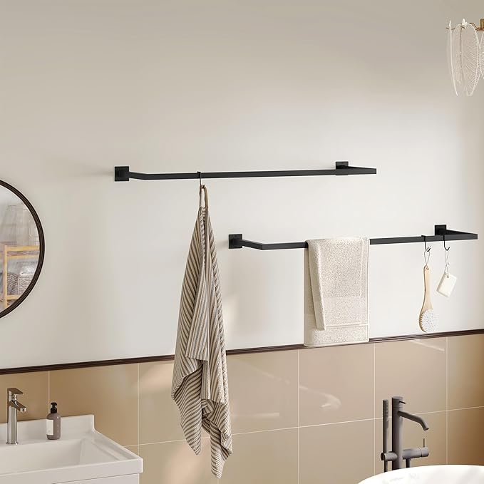 eSituro SGR0170 wand kledingroede set van 2 - rechthoekige kledingstang - industrieel ijzer - zwart 114 cm