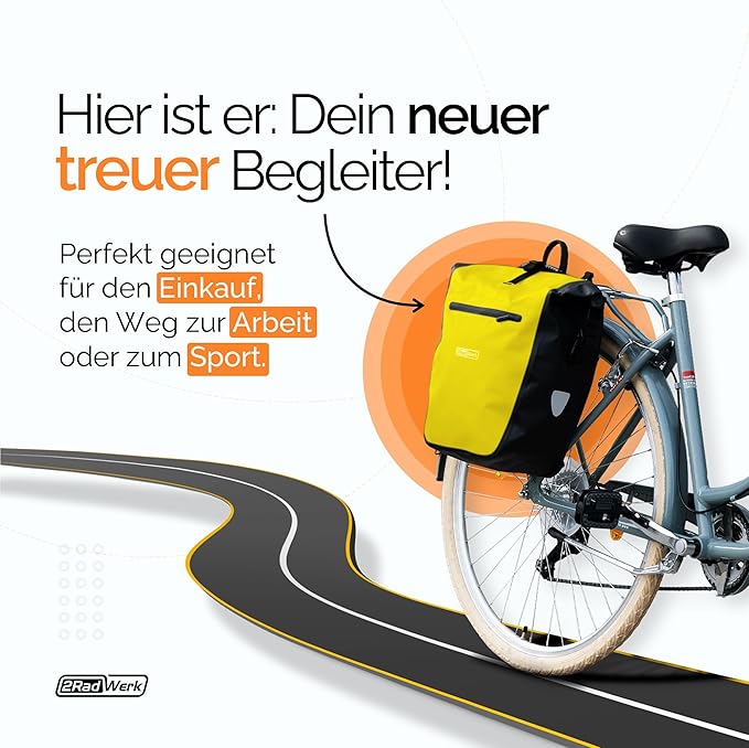RADGEIST fietstas voor bagagedrager - tas voor fietsbagagedrager - bagagedraagtas waterdichte schoudertas (geel 28L, single)