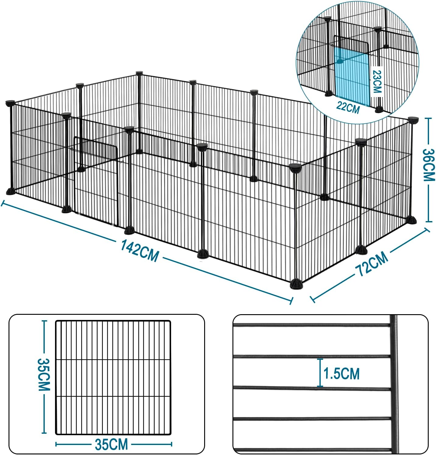 Eugad Puppyren & Knaagdierenren - Opvouwbare Speelren 142x72x36 cm - Zwart - 12 Panelen