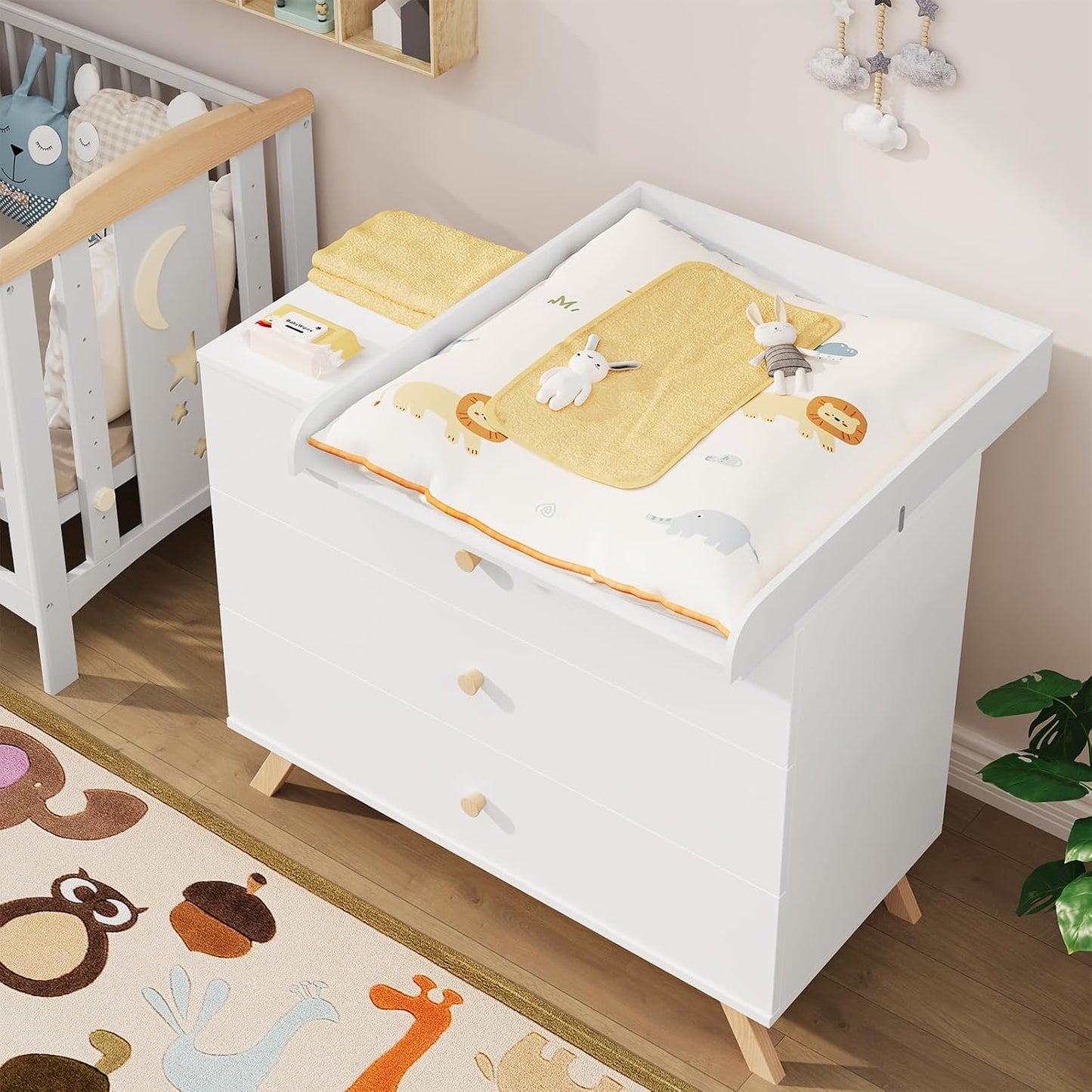 WOLTU WT007 aankleedblad voor commode - wit MDF - verstelbare diepte 46,5 tot 50 cm