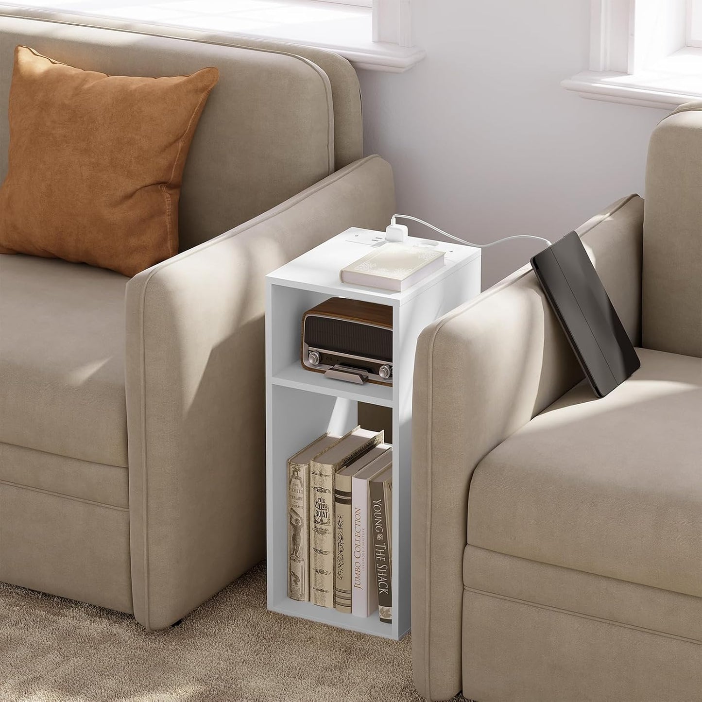 Woltu 2x Nachtkastje met USB en Stopcontact – Wit – 25 x 30 x 60 cm – Compact en Modern Design