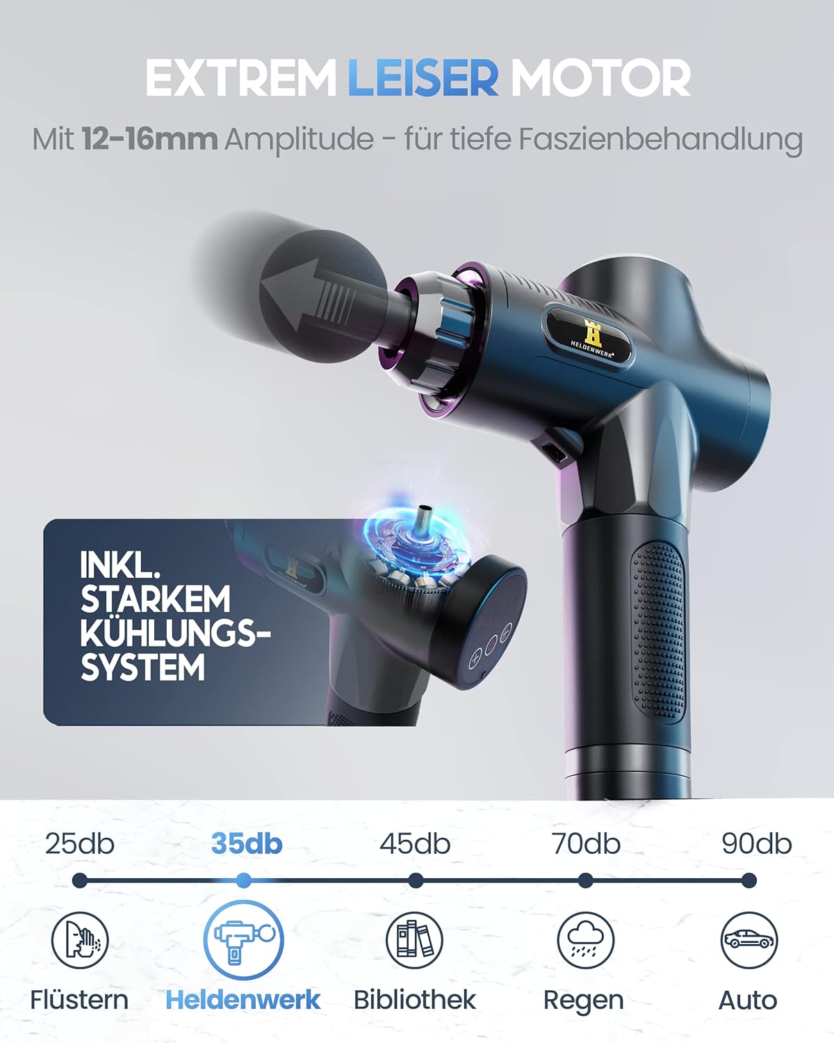 Massage Gun Massagepistool – Voorzien Van Verwarmbare Massagekop En 7 Opzetstukken En Draagtas – Voor Nacken En Rug – Zwart Kunststof – 2500mAh Accu