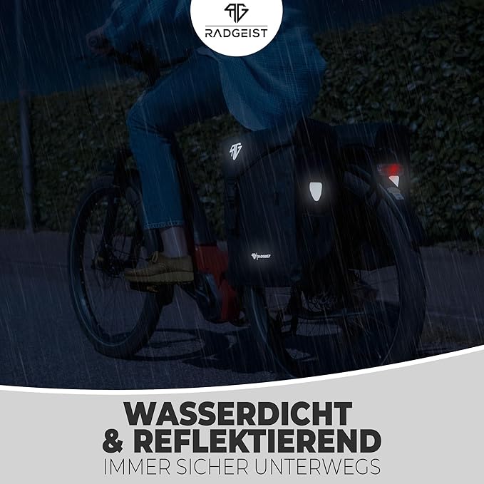 RADGEIST fietstas voor bagagedrager 100% waterdicht I Dubbele tas fiets 50 liter - Dubbele bagagedraagtas met gemakkelijke bevestiging