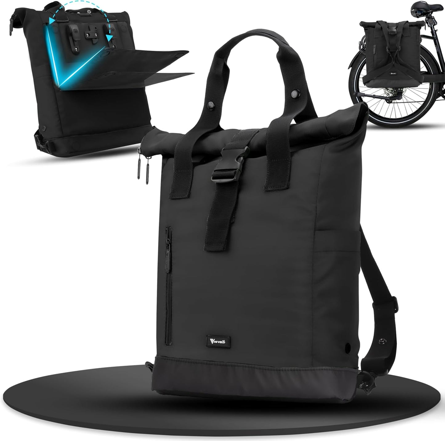 Mivelo Fietsrugzak & Fietstas voor Bagagedrager - 22 Liter - Waterafstotend Polyester - KLICKfix Bevestiging - Zwart