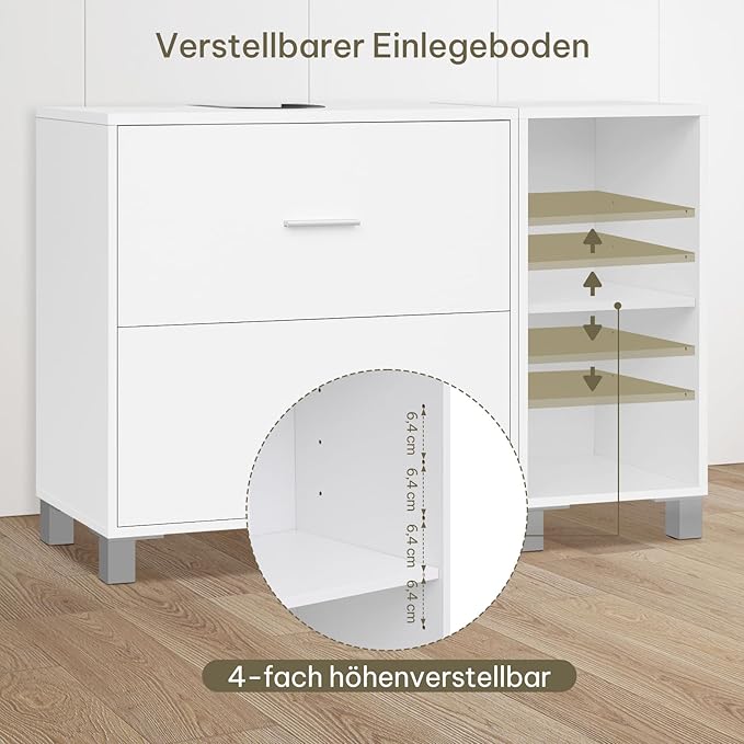 eSituro SBP0098 wastafel onderkast badkamermeubel - wit - 2 grote lades - zij kast links of rechts te plaatsen