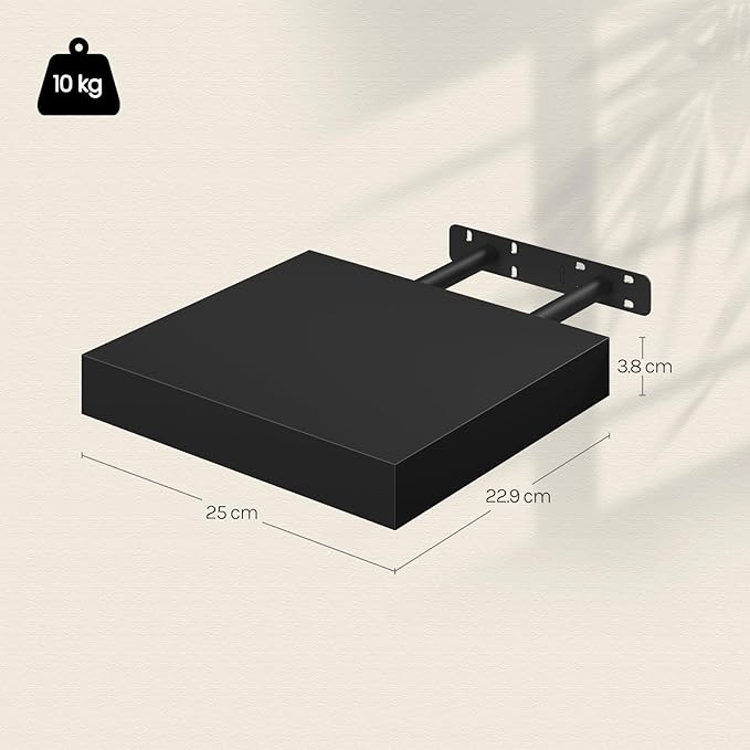 WOLTU RG9365sz - Zwevende wandplank - MDF - zwart - 25 x 23 x 3,8 cm - max 10 kg