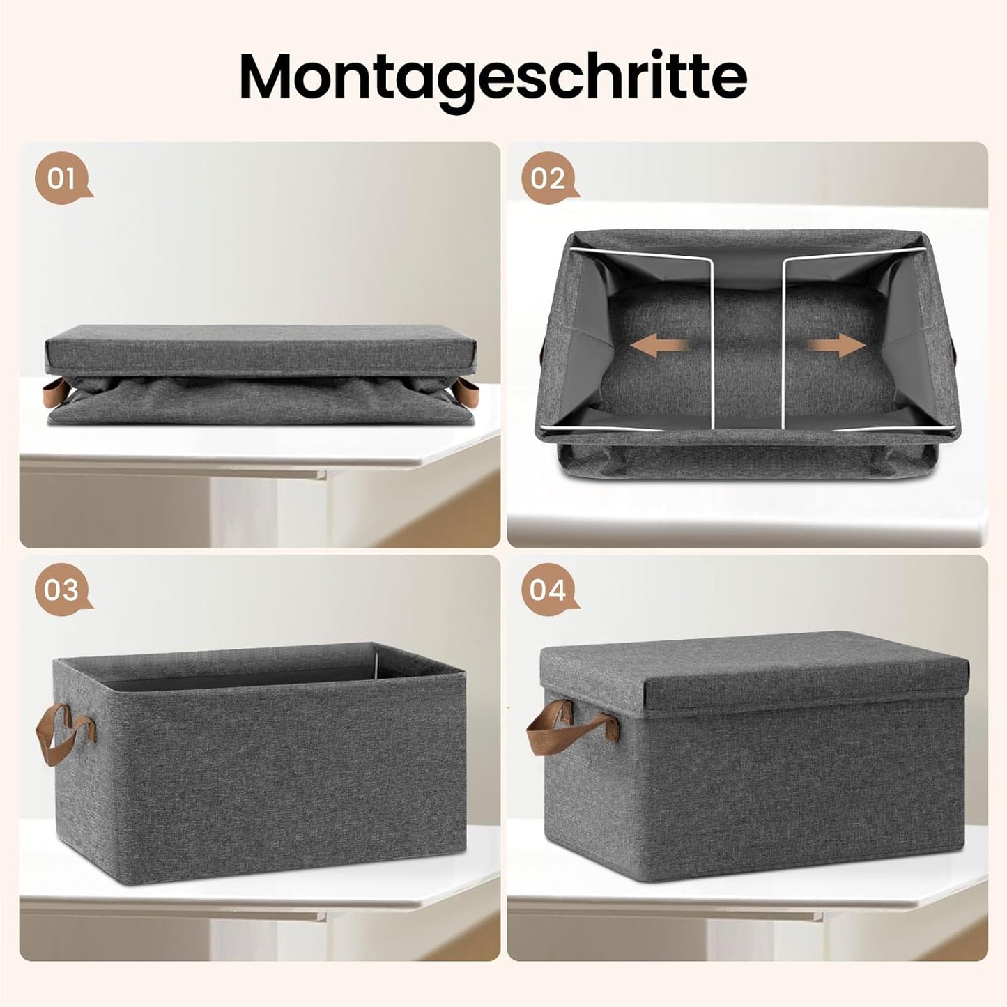 WOLTU opbergbox met deksel - set van 5 opbergdozen - inklapbaar - grijs - 38 x 27 x 20 cm