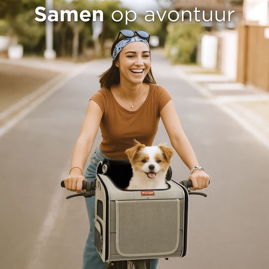 Trevopet® Hondenfietsmand - 4-in-1 Fietsmand Hond, Draagtas, Rugzak & Autostoel - Geschikt voor Elektrische Fiets - Voor Honden tot 8 kg - Grijs