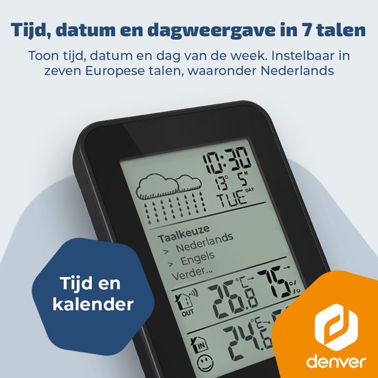 Denver Weerstation - Binnen & Buiten - Hygrometer - Regenmeter - Temperatuur - Weersvoorspelling - Radiogestuurd - Draadloze buitensensor - WSR560