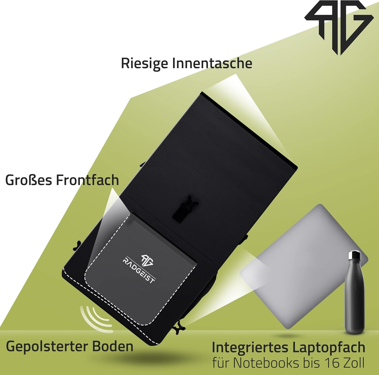 RADGEIST 3-in-1 fietstas voor bagagedrager, fietsrugzak, bagagedragertas, schoudertas, met laptopvak, waterdicht, 25 liter, zwart