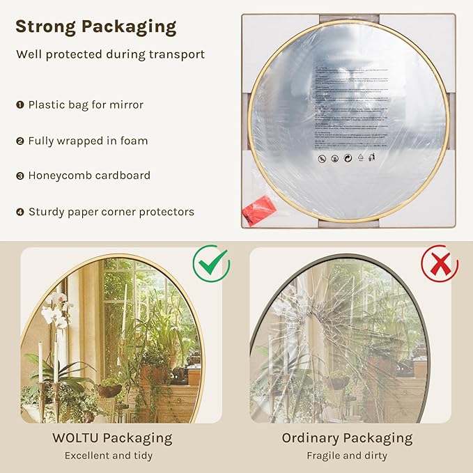 WOLTU MB6094gd04 - verlichte ronde wandspiegel - 71 cm - goud metalen frame