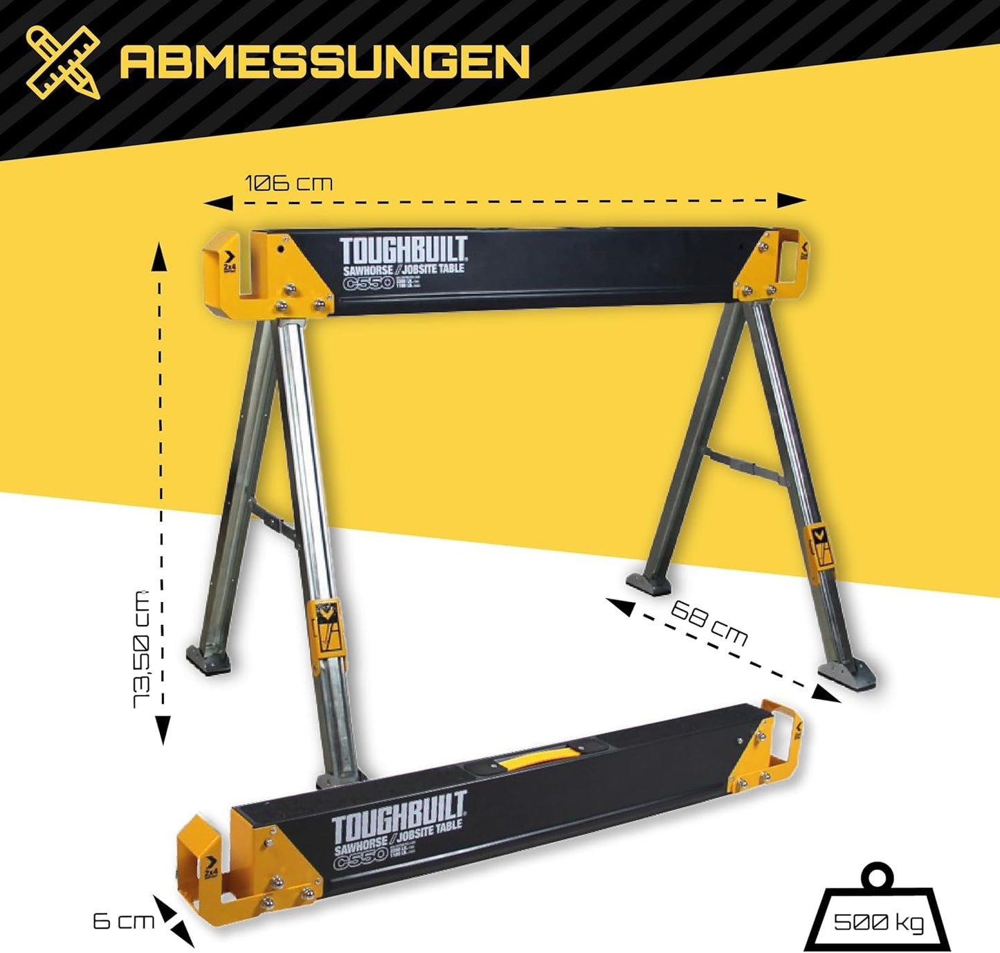 ToughBuilt C550 Schragen - Set van 2 - Max. 500 kg - 106 x 68 x 74 cm