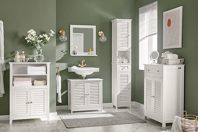 SoBuy Wastafelonderkast met 2 Deuren en 2 Planken – Wit – 60×35×58 cm – Badkamermeubel