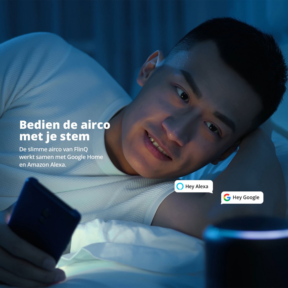 FlinQ Slimme Mobiele Airco Met Afvoerslang - 13.000 BTU - Stille Slaapfunctie - Verkoelt tot 50m2 - Met App en Afstandsbediening - 41.5 x 41.8 x 79 cm - Wit