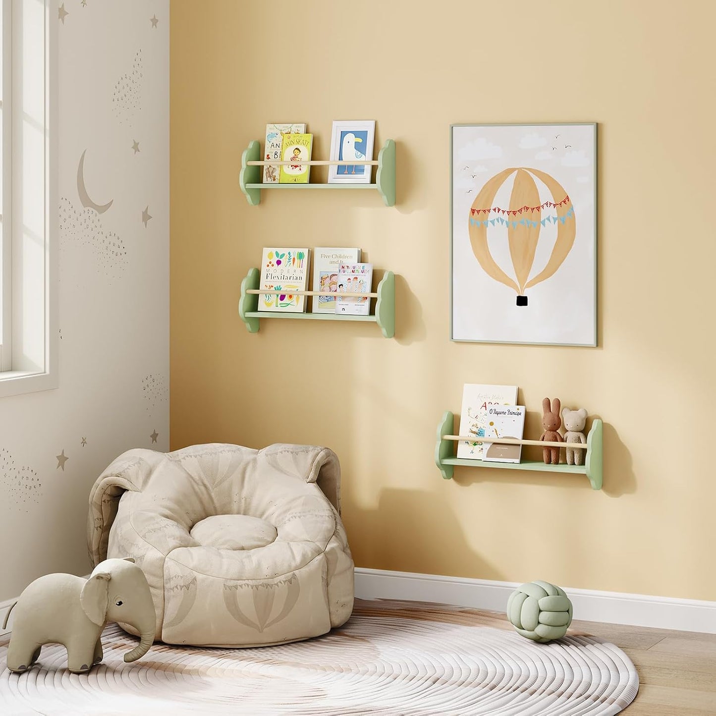 Woltu Wandplank Kinderen - 3 Stuks - 45 x 24 cm - Groen