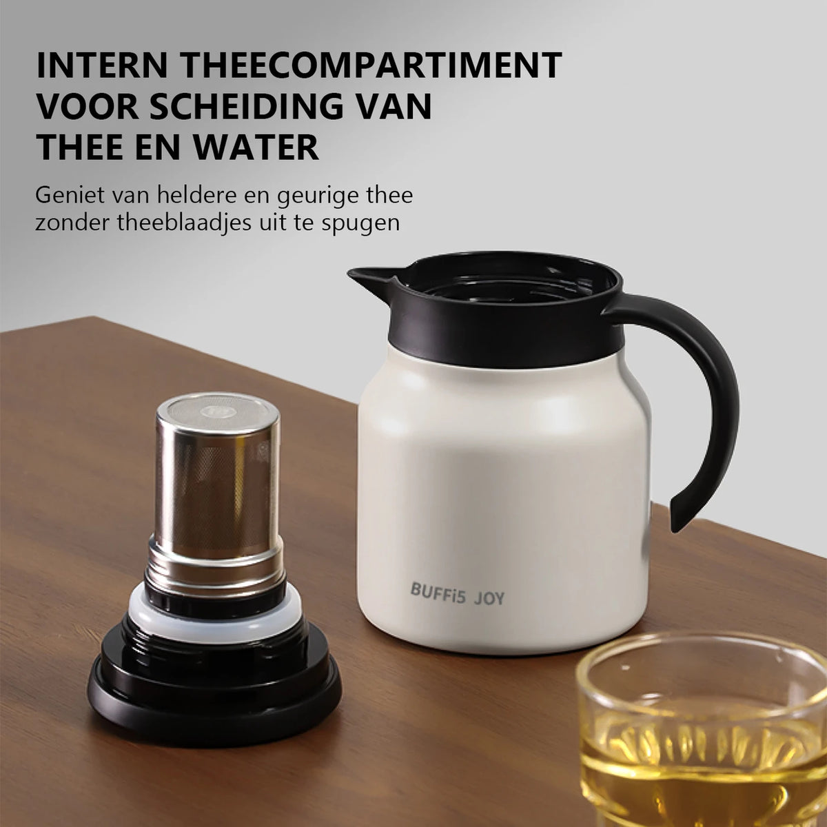 LIFEPAL Thermoskan met Theefilter - 800 ml - 316 RVS Binnenwand - 8-Laagse Isolatie - Wit