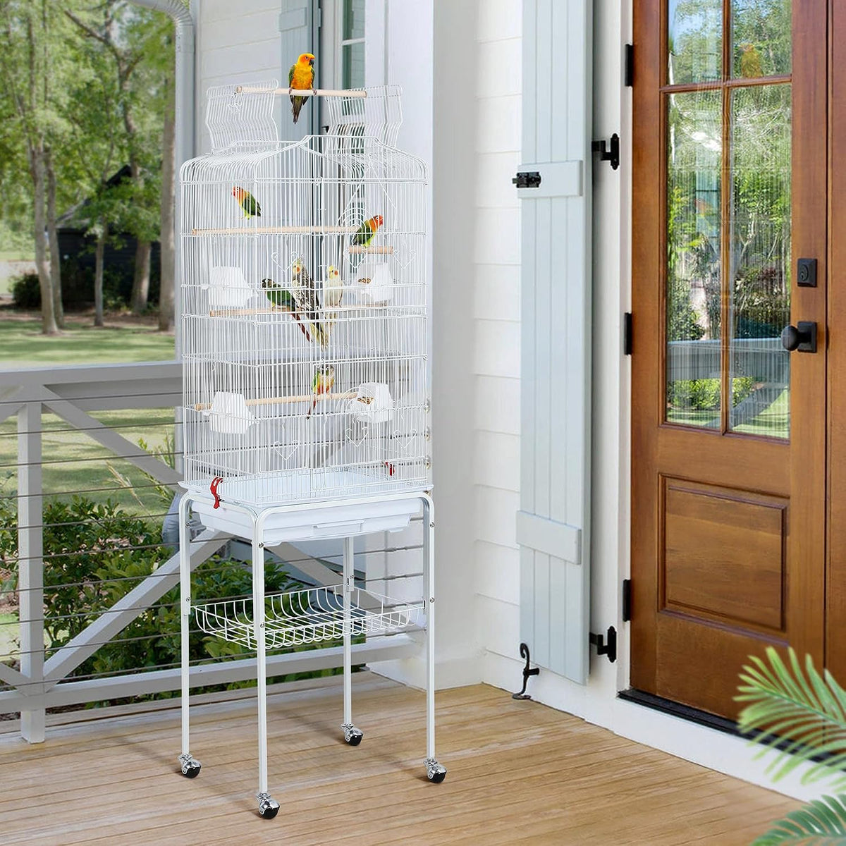 Yaheetech XXL Vogelkooi met Standaard - 46 x 35,5 x 158 cm - Wit
