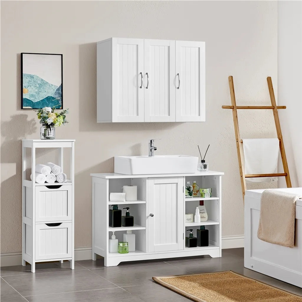 Yaheetech Hangkast - 3 Deuren - Verstelbare Plank - 75 x 31 x 60 cm - Wit
