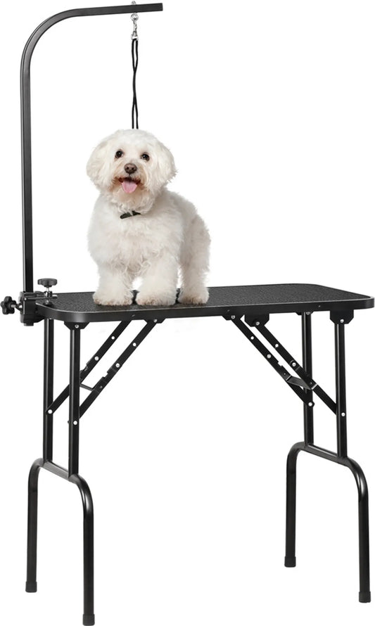 Yaheetech Trimtafel Opvouwbaar – Voorzien Van In Hoogte Verstelbare Standaard En Afneembare Draagband En Antislip Werkblad – Voor Honden En Katten – Zwart Metaal En PU-Leer – 80,5 x 46 x 76 cm