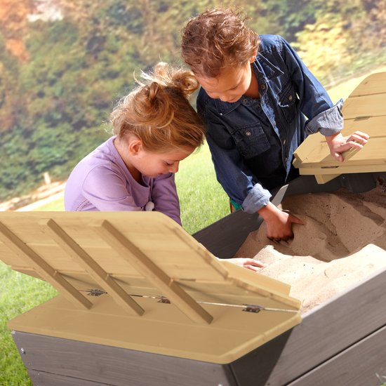 AXI Ella XL Houten Zandbak in Grijs/Bruin - Met Zitbankjes en Deksel - FSC hout - 120x120x20cm - Zandbak voor kinderen