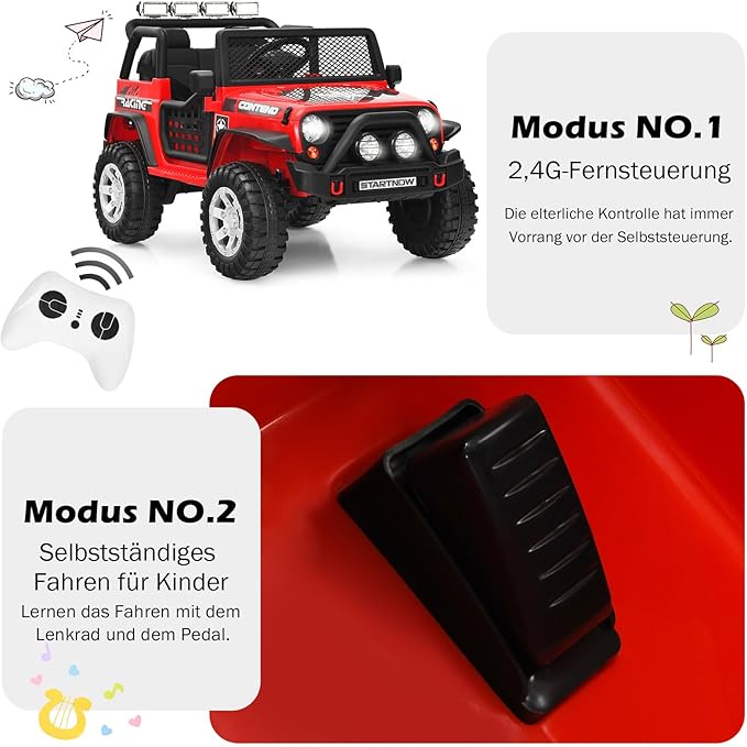 Coast Elektrische Kinderauto 12V – met Afstandsbediening, Muziek en USB 114,5 x 72 x 74 cm – Rood