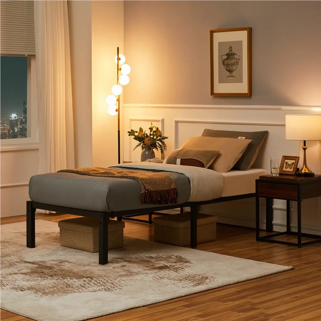 Yaheetech Metalen Bedframe - 90x200 cm - Zwart - Staal - Lattenbodem - Opbergruimte - Stil