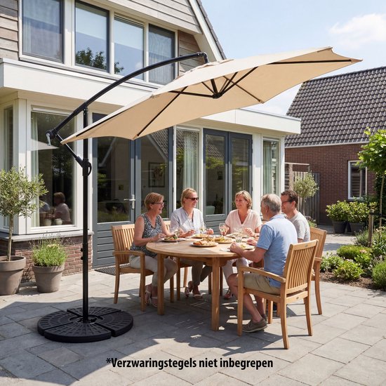 Tristar Zweefparasol - 300cm Rond - Tuin & Balkon - Verstelbare Hoogte - Incl. kruisvoet & Beschermhoes - PA-7906 - Beige