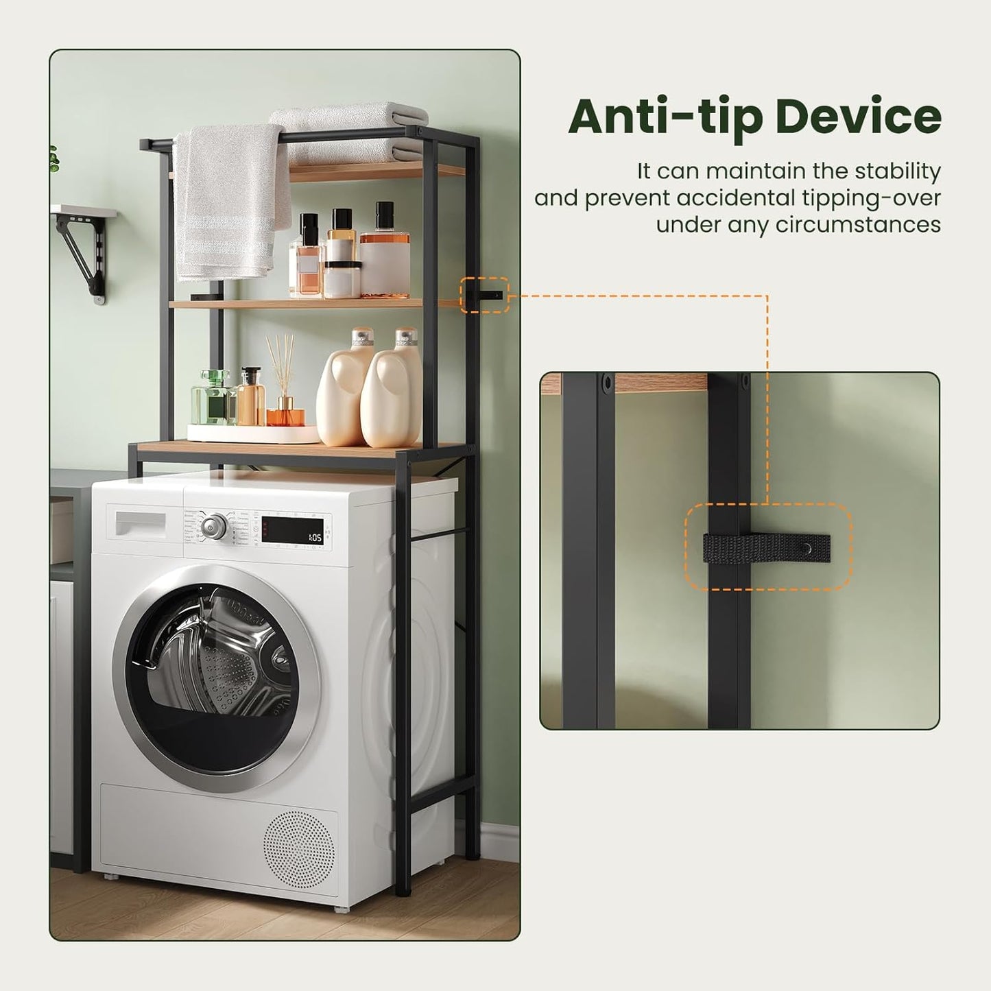 Eugad 3-laags badkamerrek boven toilet of wasmachine - donker eiken/zwart - 67x40x162 cm