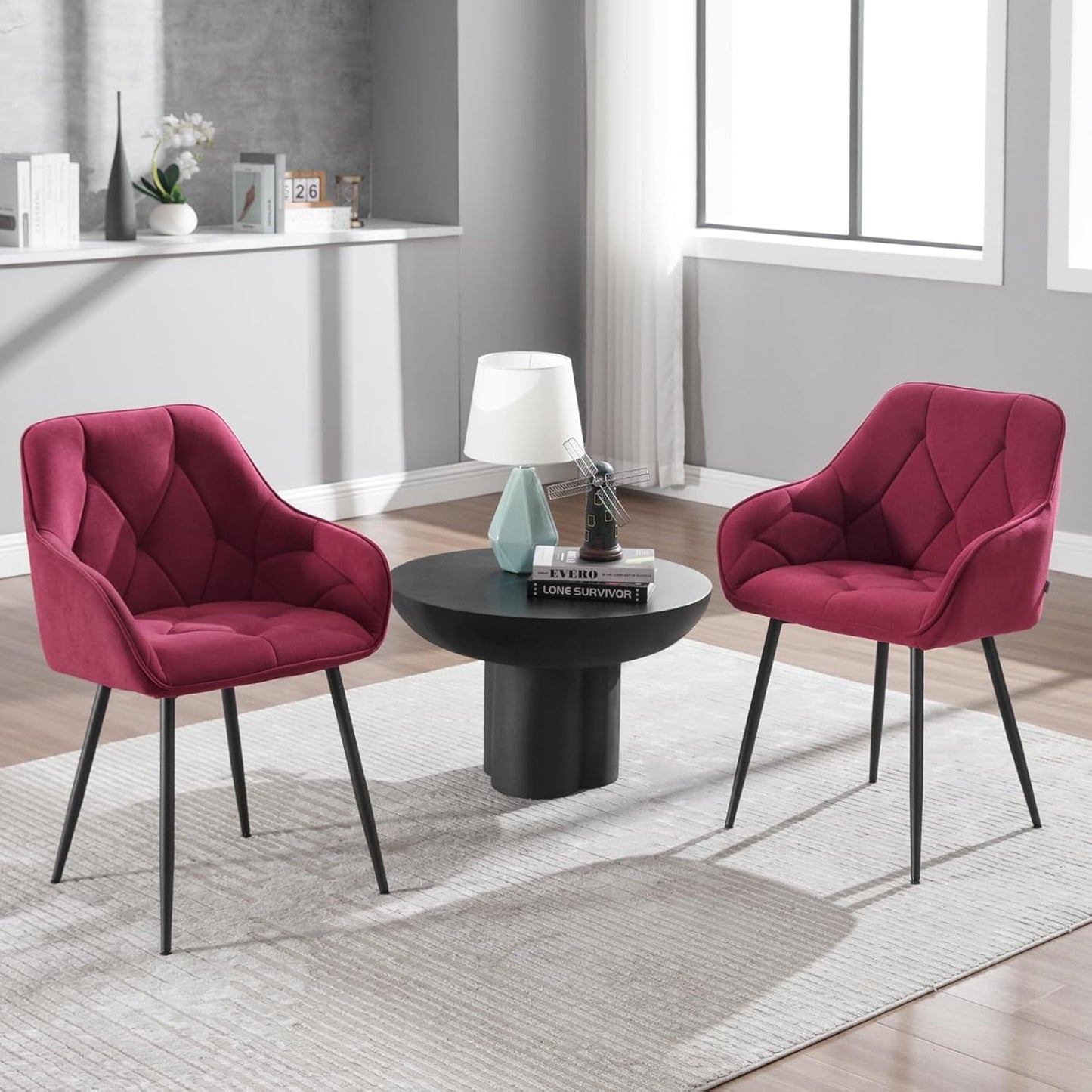 Woltu EZS02bd-1 Eetkamerstoel - Fluweel Bordeaux - 56 x 53 x 83,5 cm - Ergonomische Armstoel met Metalen Poten