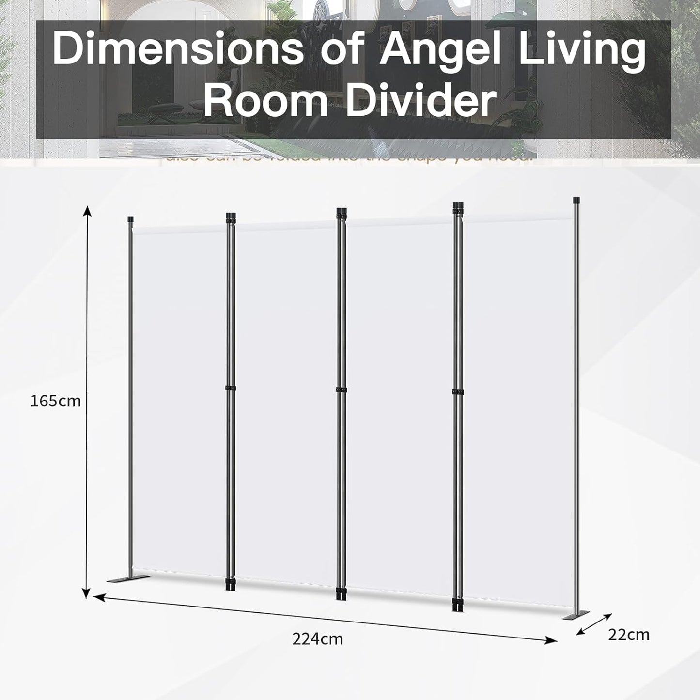 Angel Living Kamerscherm - 4-delig - 224x165 cm - Opvouwbaar - Staal & Polyester - Vrijstaand - Ruimteverdeler & Inkijkbescherming - Wit