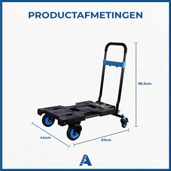 ALDORR 2-in-1 Opvouwbare Steekwagen en transportkar - Draagvermogen transportkar Max. 150kg en Steekwagen Max. 75kg - Opvouwbaar Transportkar - Inklapbaar Meubelhondje - Steekkar - Magazijnwagen - Meubelroller