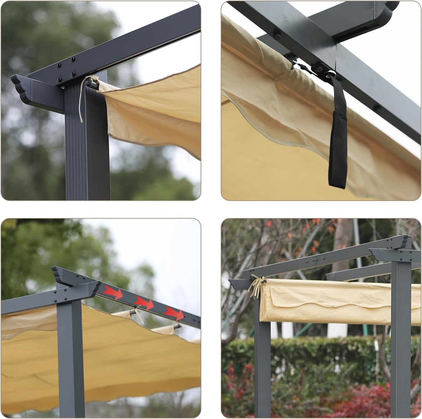 Angel Living Aluminium Pergola - Intrekbaar Dak - Elegant Ontworpen - Paviljoen - Prieel - met Water- en UV-Bestendig Polyesterdoek - Beige - 3 x 3 m
