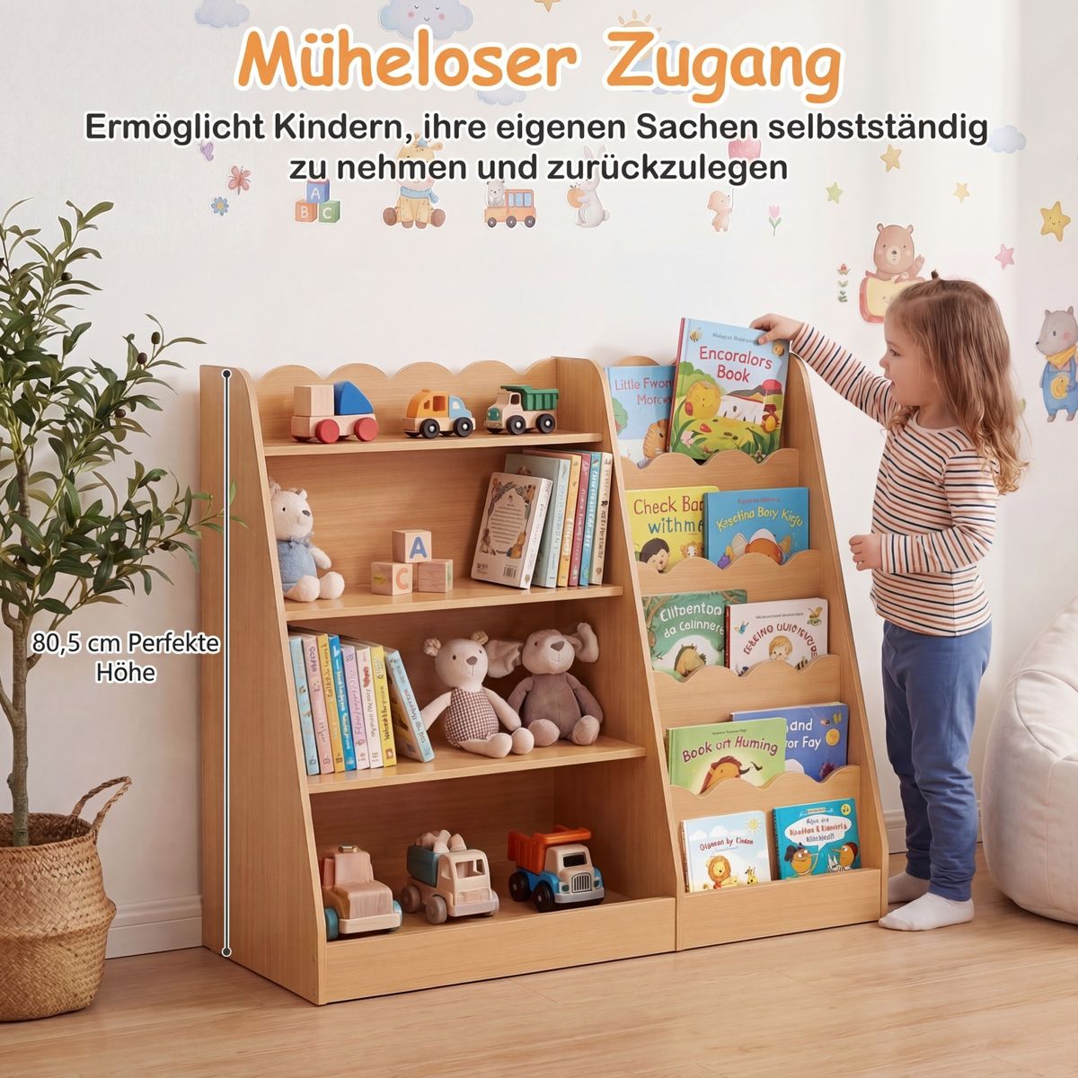 Coast Kinderboekenrek - 4 open vakken - verborgen opbergvak - hout - naturel